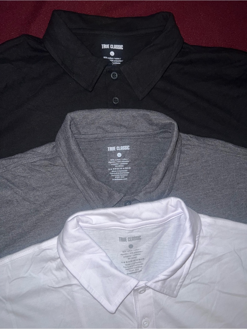 True classic Men’s Polo Shirt - Black, Gray and White, size L